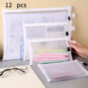 Resim 12 adet naylon file çantası - fermuarlı kilitli, 3 farklı boyutta ofis organizasyonu, okul ve günlük ihtiyaçlar için uygun 