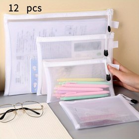 Resim 12 adet naylon file çantası - fermuarlı kilitli, 3 farklı boyutta ofis organizasyonu, okul ve günlük ihtiyaçlar için uygun 