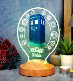 Resim Tardis Desenli Gece Lambası, Doctor Who Hayranlarına Hediye, Galiffrey Dilinde Kişiye Özel İsim Çevrili Zaman 