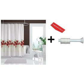 Resim Banyo Duş Perdesi 7081 120x200 Perde Borusu Askı Aparatı 90x130 Hediyeli Çok Renkli 
