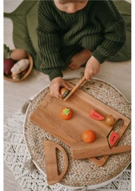 Resim Çocuklar Için Kesme Tahtası Ve Güvenli Ahşap Bıçak Yürümeye Başlayan Gereçler Montessori Oyuncak Ahşap 