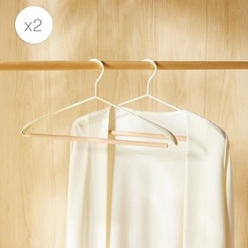 Resim Ocean Home Textile 2'li Ahşap Destekli Omuz Formlu Mat Beyaz Renk Metal Giysi Askısı 21.5 x 42 x 0.5 cm 
