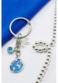 Resim Çerçeveli Nazar Boncuklu Kuş Figürlü Mineli Dünya Anahtarlık, Hed 