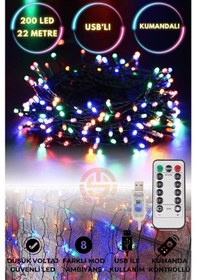 Resim Technosmart 200 Ledli Usbli Kumandalı 8 Modlu Şerit Led Işık Parti Süsleme Organizasyon RGB 