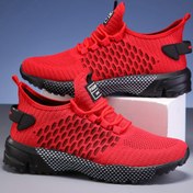 Resim Erkekler için Nefes Alabilir File Sneakerlar - Ultra Rahat, Kaymaz, Kırmızı Vurgulu Geometrik Baskı - Koşu, Basketbol, Tenis ve Günlük Kullanım için Mükemmel - Aktif Erkekler için Hafif ve Şık 