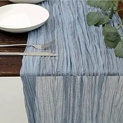 Resim Bali tarzı Crinkle Bohem masa örtüsü, mavi polyester masa örtüsü, düğün, mum ışığı, akşam yemeği, doğum günü kutlaması için 