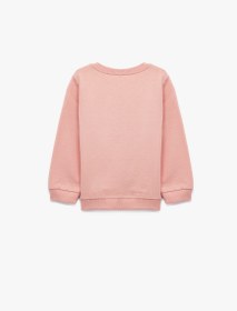 Resim Kız Bebek Pamuklu Uzun Kollu Bisiklet Yaka Kalp Baskılı Şardonlu Sweatshirt 