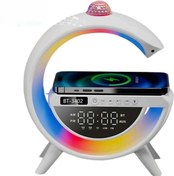 Resim Arell Teknoloji Masaüstü Led Gece Lambası Dijital Saat Bluetooth Hoparlör Kablosuz Şarj Standı Disko Topu BEYAZ 