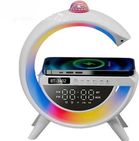 Resim Arell Teknoloji Masaüstü Led Gece Lambası Dijital Saat Bluetooth Hoparlör Kablosuz Şarj Standı Disko Topu BEYAZ 