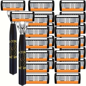 Resim Paslanmaz Çelik Erkek Manuel Güvenlik Jilet Seti, Pürüzsüz Tıraş İçin Ultra Keskin Bıçaklar - Ergonomik Tasarım, Kolay Temizlik, Sakal ve Bıyık Bakımı İçin Dayanıklı - Metal Sap, Yakın Tıraş İçin Cilde Uyumlu Kavisli Bıçak Teknolojisi, Eksiksiz Tıraş Alet Seti 