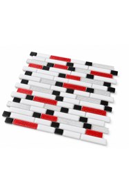 Resim maycollection Mutfak Tezgah Arası Kırmızı Beyaz Siyah Gümüş 4 Mm Kristal Cam Mozaik (1 M2 )1 Kutu = 1 M2 Fiyatıdır 