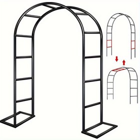 Resim 1 Adet Ağır Hizmet Tipi Çelik Bahçe Kemeri Siyah Metal Çerçeve & Kırmızı Çizgili - Tırmanan Bitkiler, Güller, Sebzeler için Sağlam Dış Mekan Kemer - Sevgililer Günü Bahçe Dekorasyonu, Endüstriyel Dayanımlı Malzemelerle Metal Bahçe Arkaları 