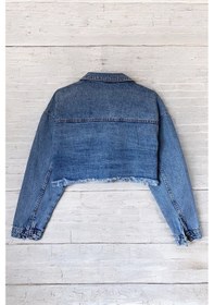 Resim Kadın Taşlı Oversize Mavi Kot Ceket 