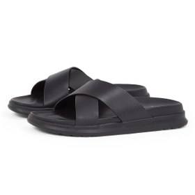 Resim Tommy Hilfiger % 100 Deri Çapraz Çift Bantlı Sandalet Erkek SANDALET FM0FM05358 BDS 