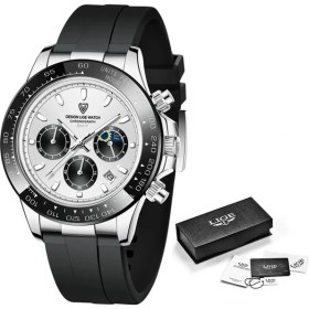 Resim Hanyang Gümüş Siyah Lıge Erkekler Izle Lüks Saatler Erkek Chronograph Kol Saatleri Erkekler Için Moda Su Geçirmez Kuvars Izle Spor Saat Reloj Hombre + Kutu (Yurt Dışından) 