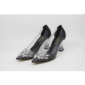 Resim Zerhan Kadın Sivri Burun Şeffaf Kadeh Topuk Siyah Astarlı Taşlı Abiye Ayakkabı Cys2001 Siyah 