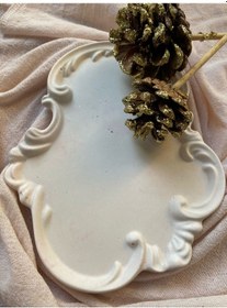 Resim El Yapımı Taş Tozu Nişanlık Sunumluk Mumluk Tepsi Şık Ve Zarif Dekoratif Tepsi Renkli 