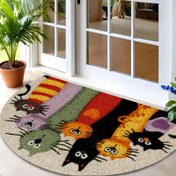 Resim 1 adet Yarı Daireli Zihinsel Karikatür Kediler Kapısı - Giriş, Koridor, Bahçe, Mutfak için Renkli, Kaymaz İç/Dış Mekan Matı - Kir Tutucu, Polyester, İç/Dış Mekan Matı | Eğlenceli Kedi Tasarımı | Dayanıklı Mat, Kedi Severleri İçin Hediyeler 