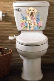 Resim Sevimli Köpek ve Renkli Çiçekler Klozet Sticker 