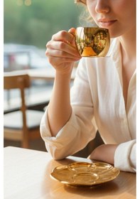 Resim 6 Kişilik Porselen Kahve Fincan Takımı Gold Tr3129 Gold 