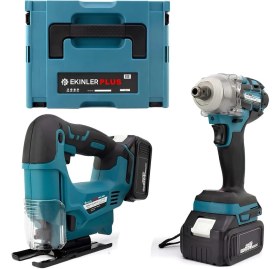 Resim Akülü Kömürsüz 2li Set Ayarlanabilir Dekupaj Testere ve 350NM Somun Sıkma Sökme 36V 5AH (Mavi) EEA429 