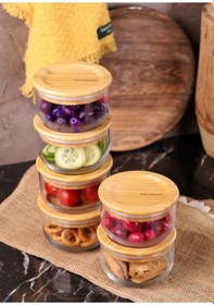 Resim Bambum Duo 300ml 6'lı Bambu Kapaklı Cam Kahvaltılık Seti 