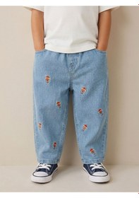 Resim Magu Unisex Çocuk Pamuklu Balon Nakışlı Oversize Kot Pantolon Mavi 