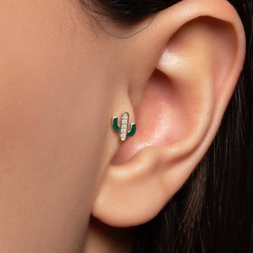Resim 0.03 ct Mineli Western Kaktüs Pırlanta Piercing - Sarı Altın / 8 MM 