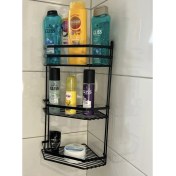 Resim Yay Üç Katlı Siyah Banyo Köşe Rafı 