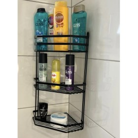 Resim Yay Üç Katlı Siyah Banyo Köşe Rafı 