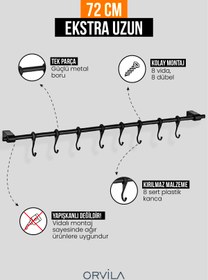 Resim Orvila Siyah Metal Mutfak Ve Banyo Askısı Çok Amaçlı 8 Kancalı Askı Demiri Maxi 72 Cm 