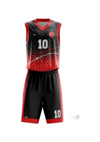Resim Basketbol Forması Kırmızı & Siyah Model B2402 - Kişiye Özel İsim Ve Numara Yazılabilir Dijital Baskı Kırmızı 