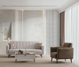 Resim Bona 3+1 Berjer Koltuk Takımı Bej Valebo-03-valebo-06 Ceviz Ayak Bej - Kahverengi 