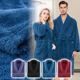 Resim Uniseks Ekstra Sıcak Koral Polar Banyo Bornozu Erkek ve Kadın Yetişkin Bornozları, Yatak Odası Şal Yakalı Havlu Halı 