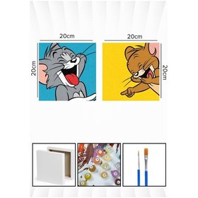 Resim Sayılarla Boyama 20x20 Cm Tuval Seti 2 Adet Tuval Fırça Boya Dahil Çıtaya Gerili - Tom Ve Jerry 