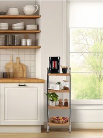 Resim Metallica Concept Sahra Krom 4 Katlı Ahşap Raf Banyo Köşe Rafı Düzenleyici Organizer Raf 