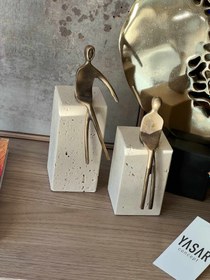 Resim Figurio Dekoratif Soyut Adam Obje Set Traverten Mermer 