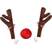 Resim Reedark Araç Noel Süsü - Kırmızı/kahverengi Kumaş Geyik Boynuzu Dekoru 41x14cm 