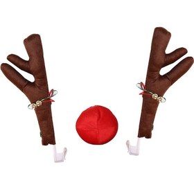 Resim Dianziye Kahverengi Kumaş Araba Geyik Boynuzu Süsü - Noel Dekorasyon Aksesuarı 41x14cm 
