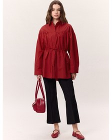 Resim Manuka Büzgü Bağlama Detaylı Tunik Kırmızı Kırmızı 