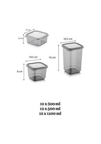 Resim Meleni Home 36'lı Kare Bakliyat Saklama Kabı Etiketli Erzak Kabı 12 x 300 - 500 - 1100 ML Gri 