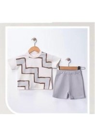 Resim Pekminibebe 6/18 Ay Geometrik Baskılı Oversize Bebek Takımı Gri 