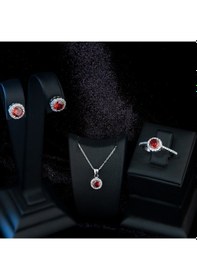 Resim Dkmn Gümüş 925 Ayar Gümüş Kırmızı Tek Taşlı Set 