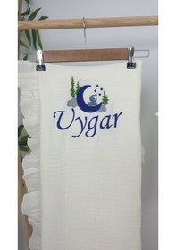 Resim Gros Shop Müslin Yeni Doğan 4katlı Organik %100pamuk Kişiye Özgü Nakışlı Hastane Çıkış Seti Kurt Model-2 Ekru 