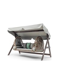 Resim Swing Saltanat Ahşap Rattan Salıncak Dış Mekan Bahçe Balkon Ve Te Ceviz 