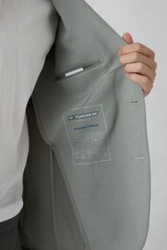 Resim Orta Gri Techno-Line 7 Drop Slim Fit Dar Kesim Mono Yaka Keten Karışımlı Çizgili Çantalı Esnek Ceket - Slim Fit / Orta Gri / 48 