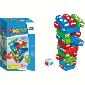 Resim 30 Parça Eğlenceli Denge Blokları Oyun Seti, Zar Çıkartmalı, 1-3 Oyuncu İçin Uygun, Parti ve Aile Toplantıları için İnteraktif Masaüstü Oyunu 