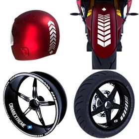 Resim Moto Rider Reflektif Gri İç Dış Jant Şeridi Kask ve Çamurluk 4'lü Sticker Seti 