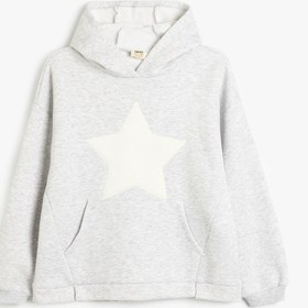 Resim Koton Kapşonlu Sweatshirt Kanguru Cepli Uzun Kollu Yıldız Baskılı Şardonlu Gri 5wkg10202ak Gri 