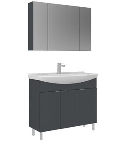 Resim Orka Purus 100 Cm Mat Antrasit Ayna Dolaplı Banyo Dolabı Takım Ayaklı Antrasit 